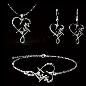 Elegant Silver Heart Jewelry Set includes Necklace Earrings & Bracelet, NEW
